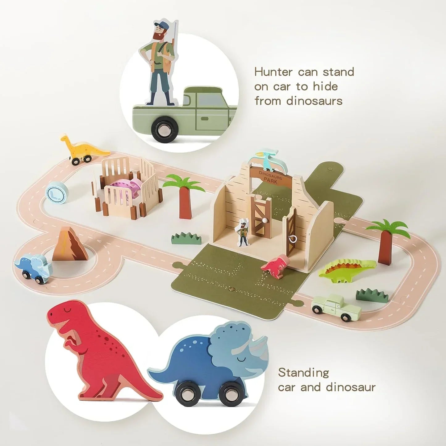 Dino-Park Spielset aus Holz – Prähistorischer Spaß für Kinder