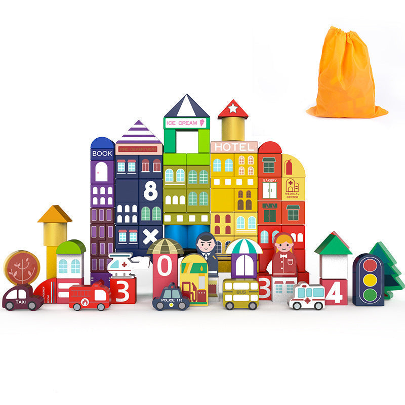 Stadt und Straßen Bausteine für Kids mit praktischem Kübel