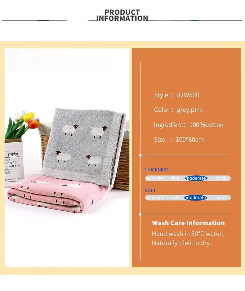 Niedliche Babydecke mit Schaf-Muster – Weiche und warme Decke für Kinderwagen