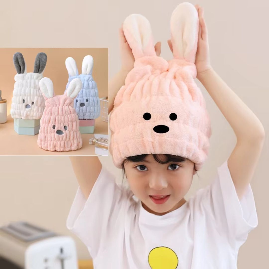 Kuschelig & Schnell – Saugfähige Hasenohren-Haartrockenkappe