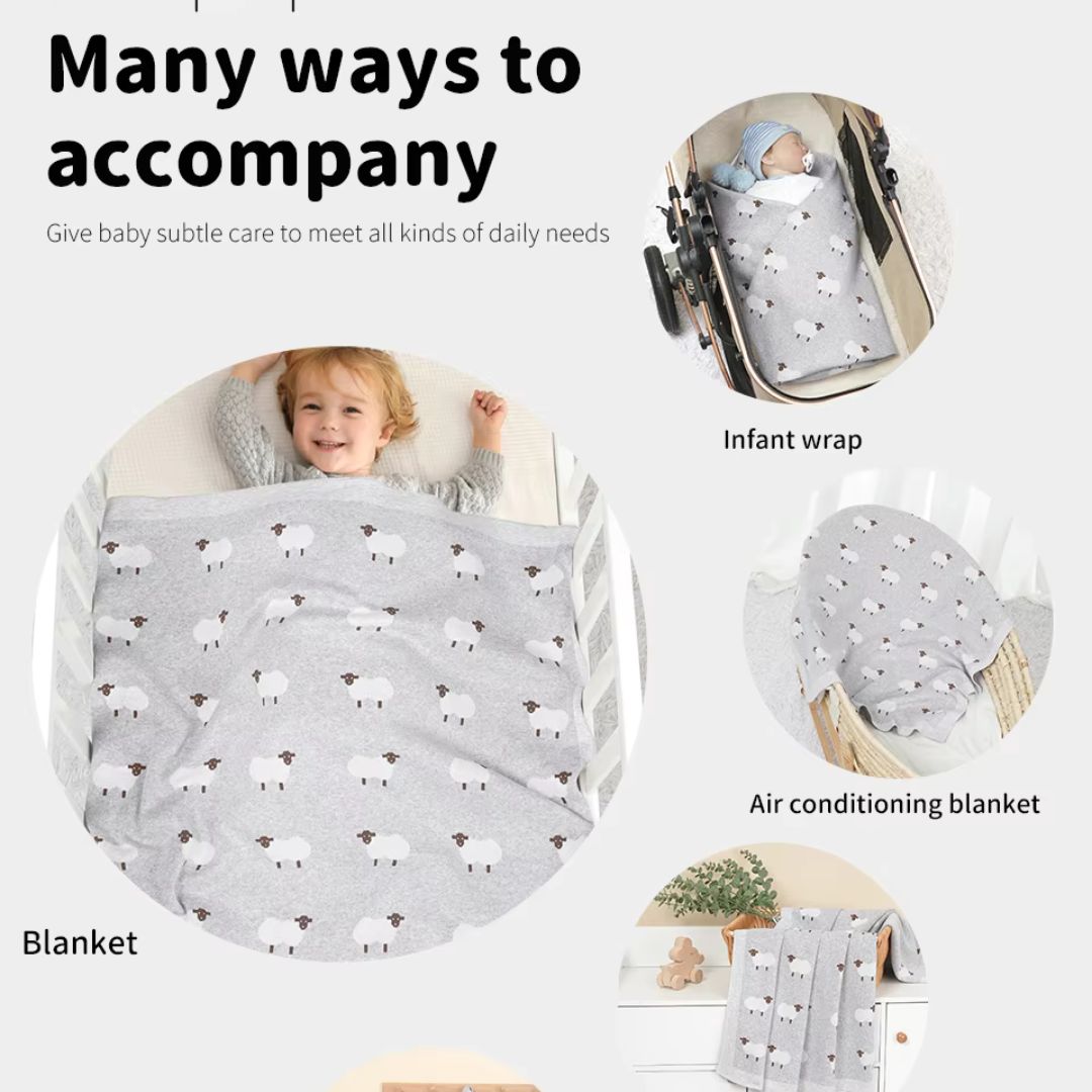 Niedliche Babydecke mit Schaf-Muster – Weiche und warme Decke für Kinderwagen