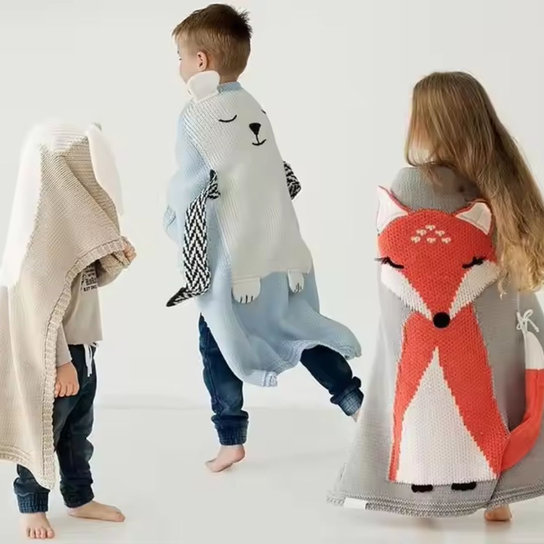 Baby Strickdecke mit Tiermotiv – Kuscheldecke mit 3D-Design für Kinder