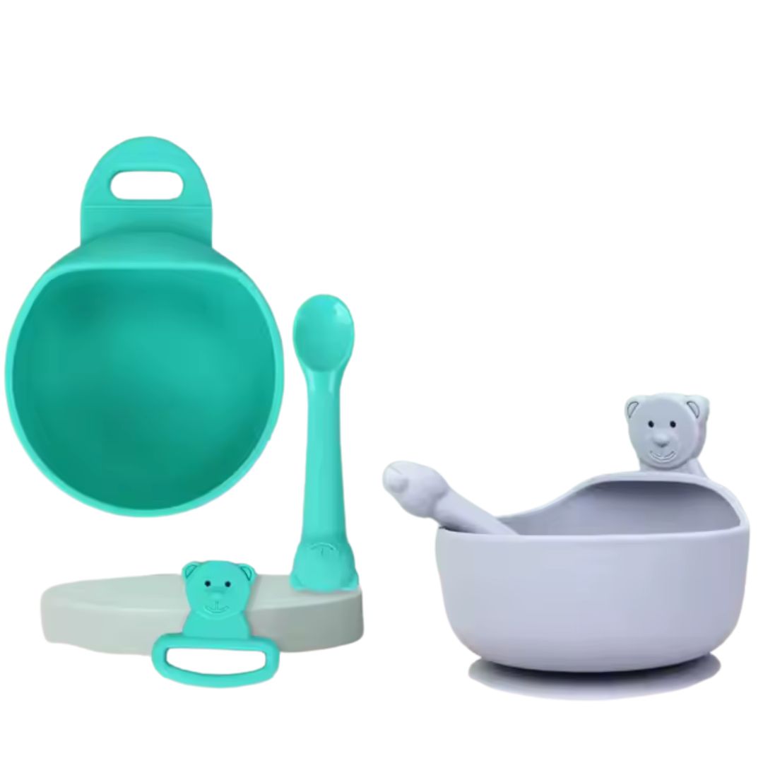 Silikon Baby Schüssel mit Löffel – Rutschfestes Fütterset mit Saugnapf und Tierdesign