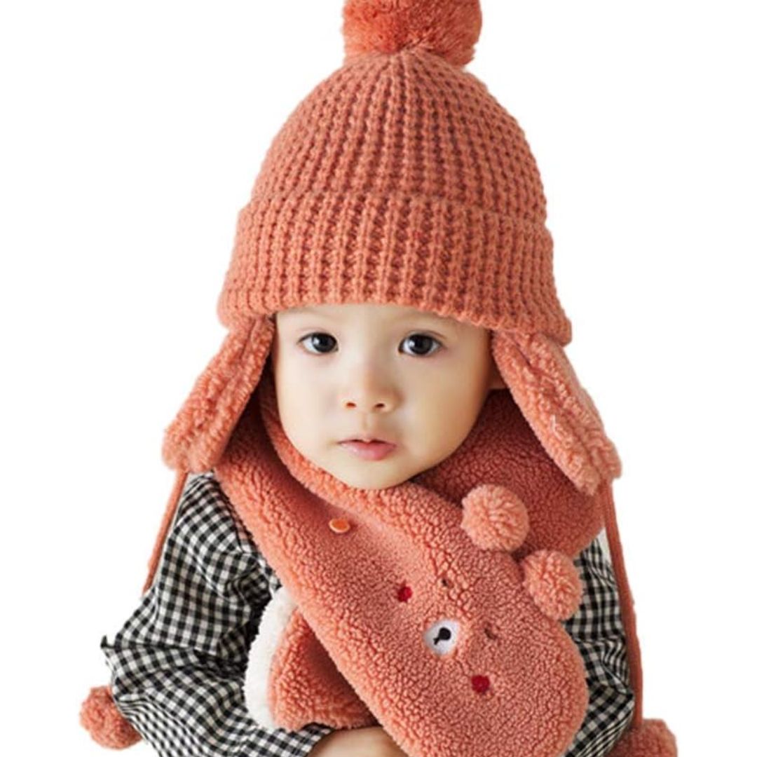 Baby Wintermütze mit Ohrenschützern und Passendem Schal