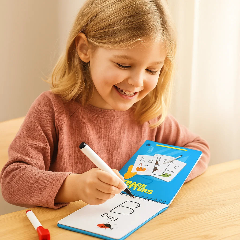 Wiederverwendbares Zahlen und Buchstaben Trainingsbuch für Kinder