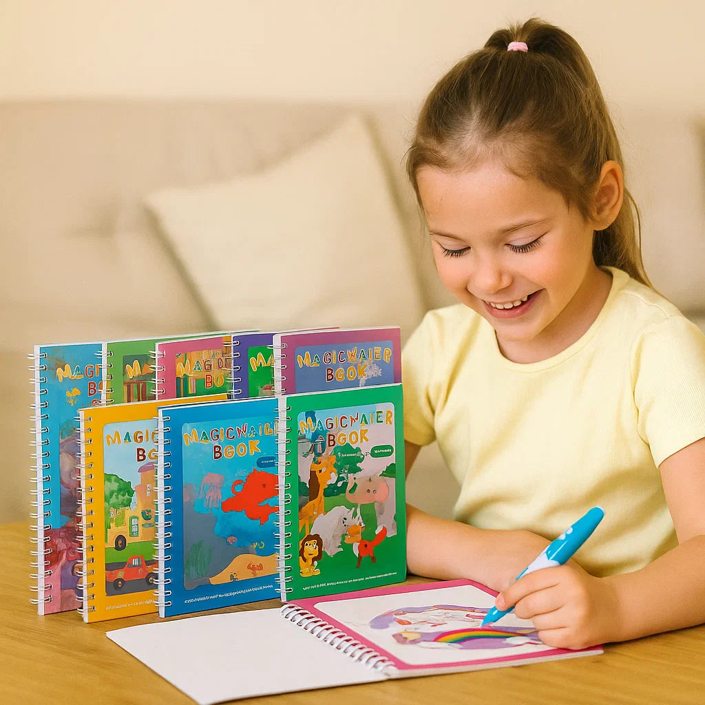 Magisches selbstlöschendes Wassermalbuch-Set für Kinder mit Wasserpinsel (6er Set)