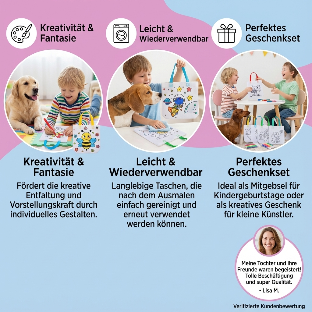 Kinder Bastel und Mal Taschen Set mit Stiften