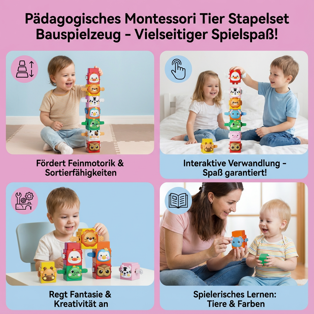 Pädagogisches Montessori Tier Stapelset Bauspielzeug