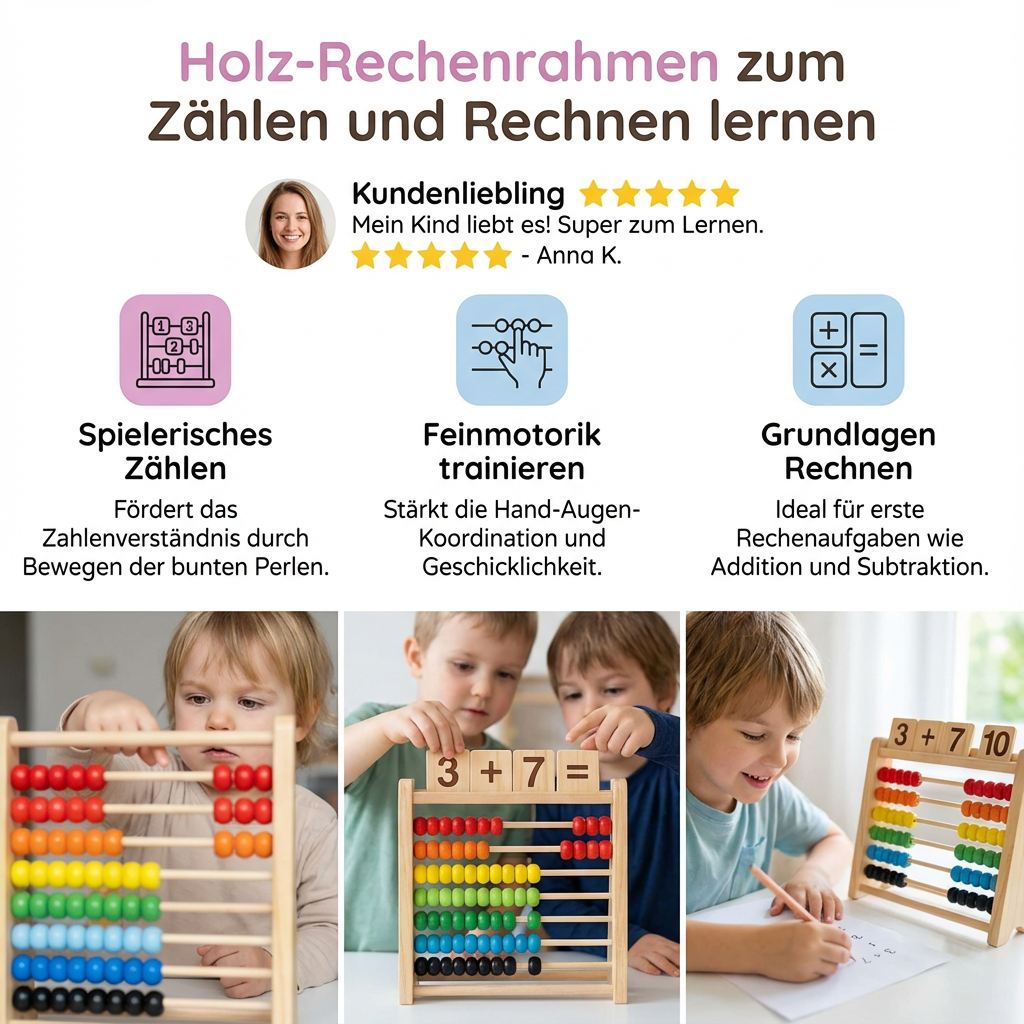 Holz-Rechenrahmen zum Zählen und Rechnen lernen