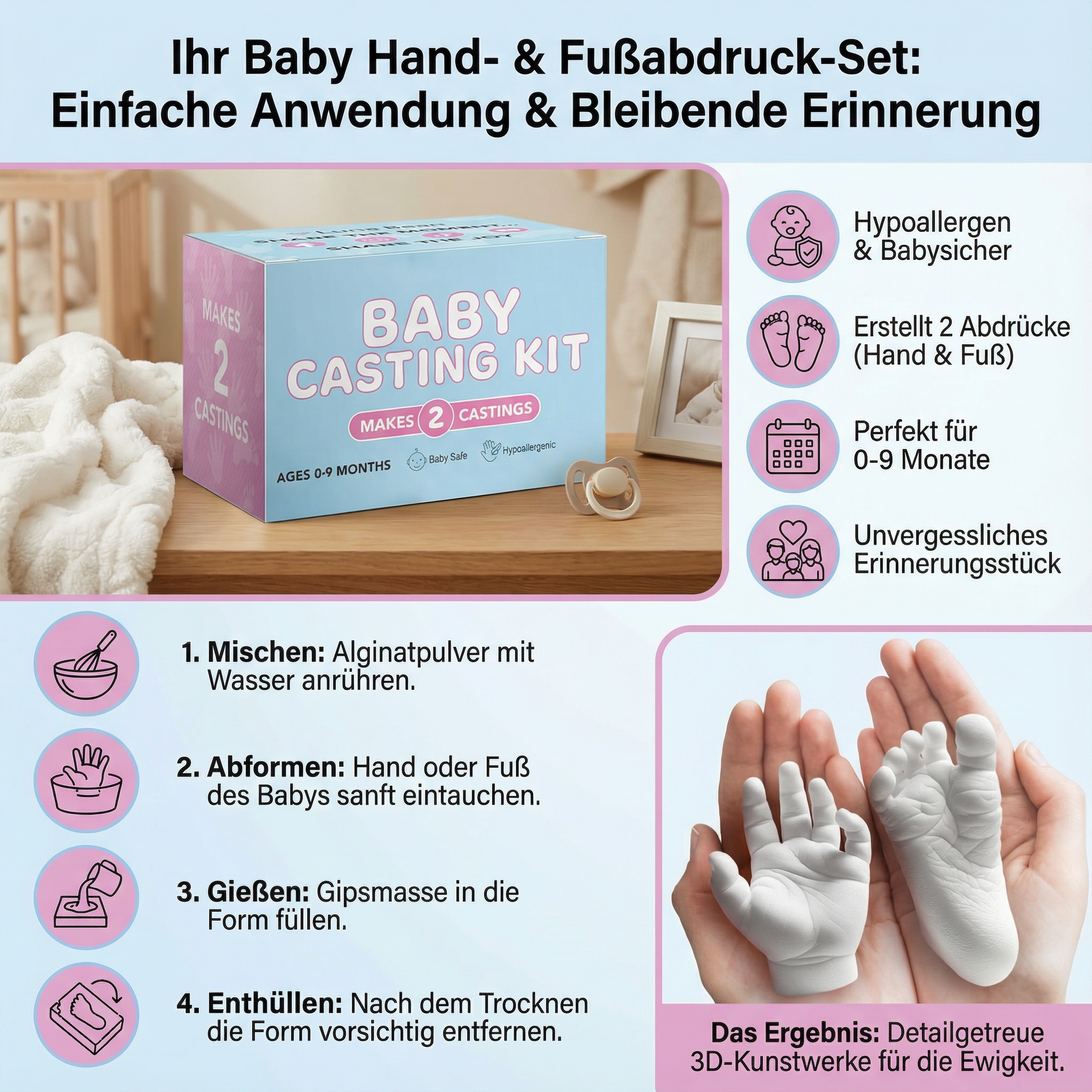 Baby Hand- & Fußabdruck-Set – Erinnerungsset für Neugeborene & Eltern