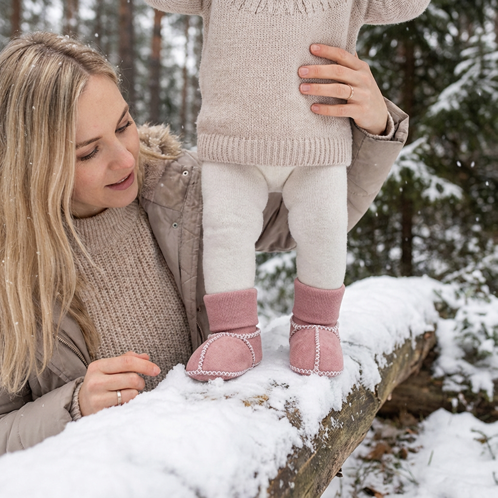 Gefütterte Baby Winter Socken Schuhe in Wildleder Optik