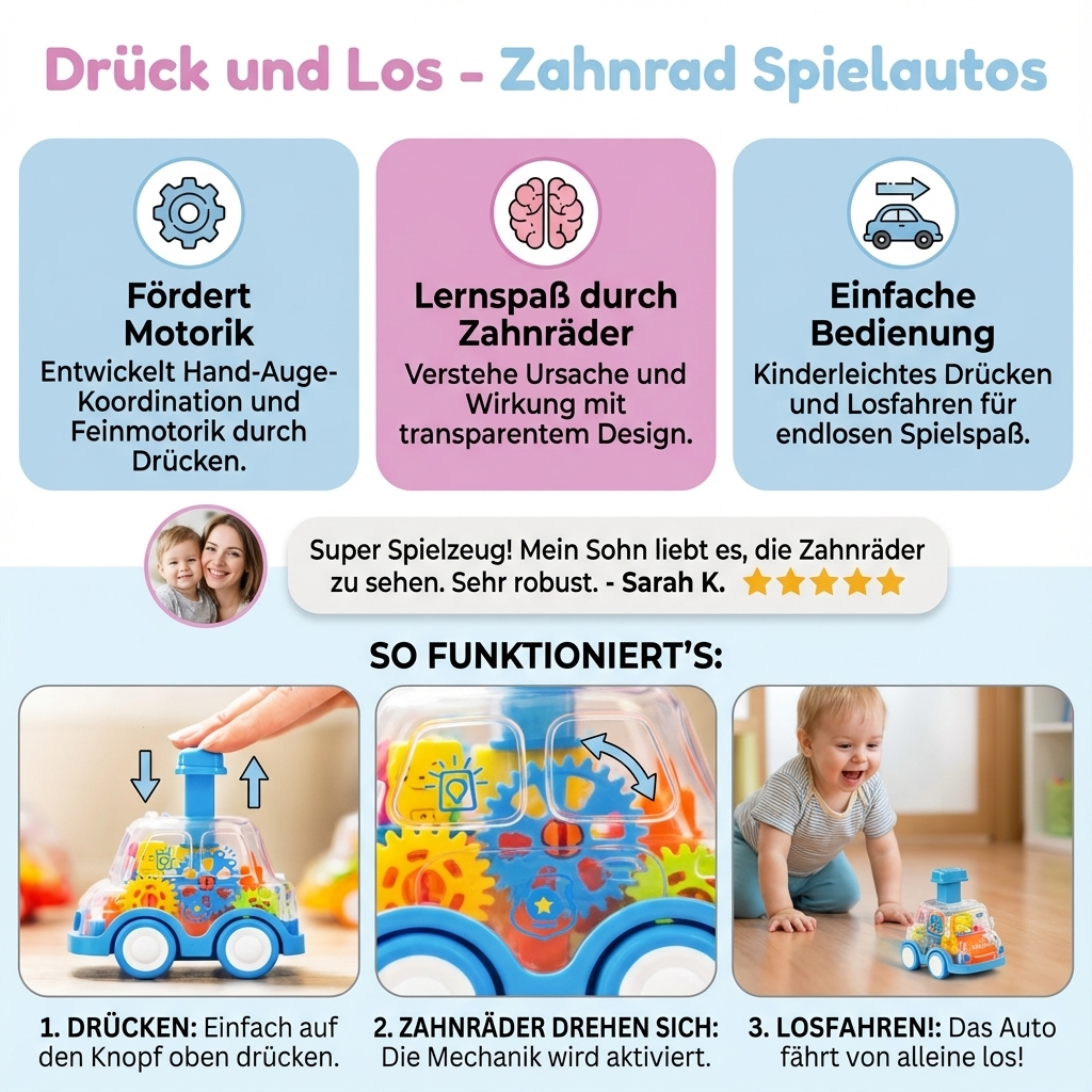 Drück und Los - Zahnrad Spielautos