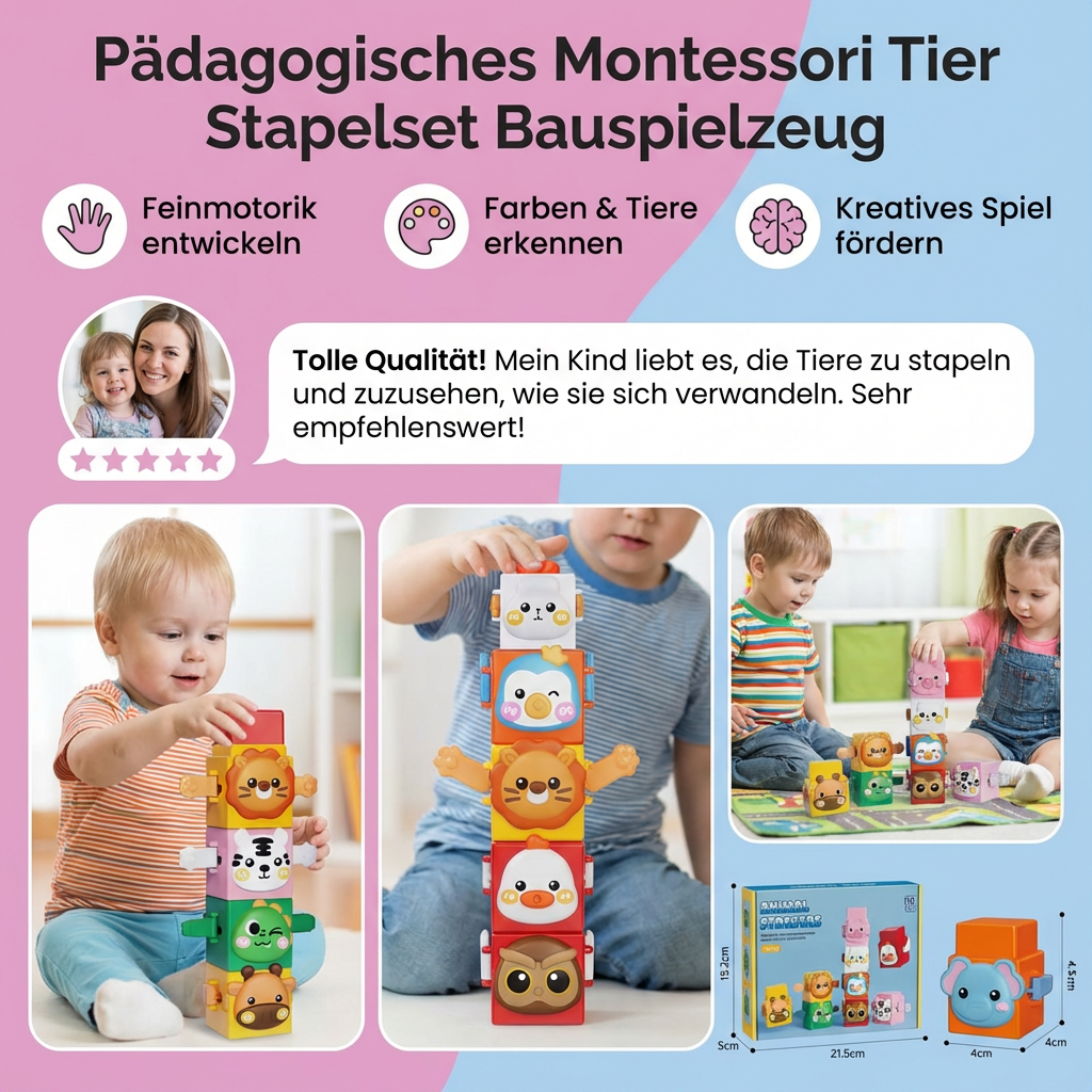 Pädagogisches Montessori Tier Stapelset Bauspielzeug
