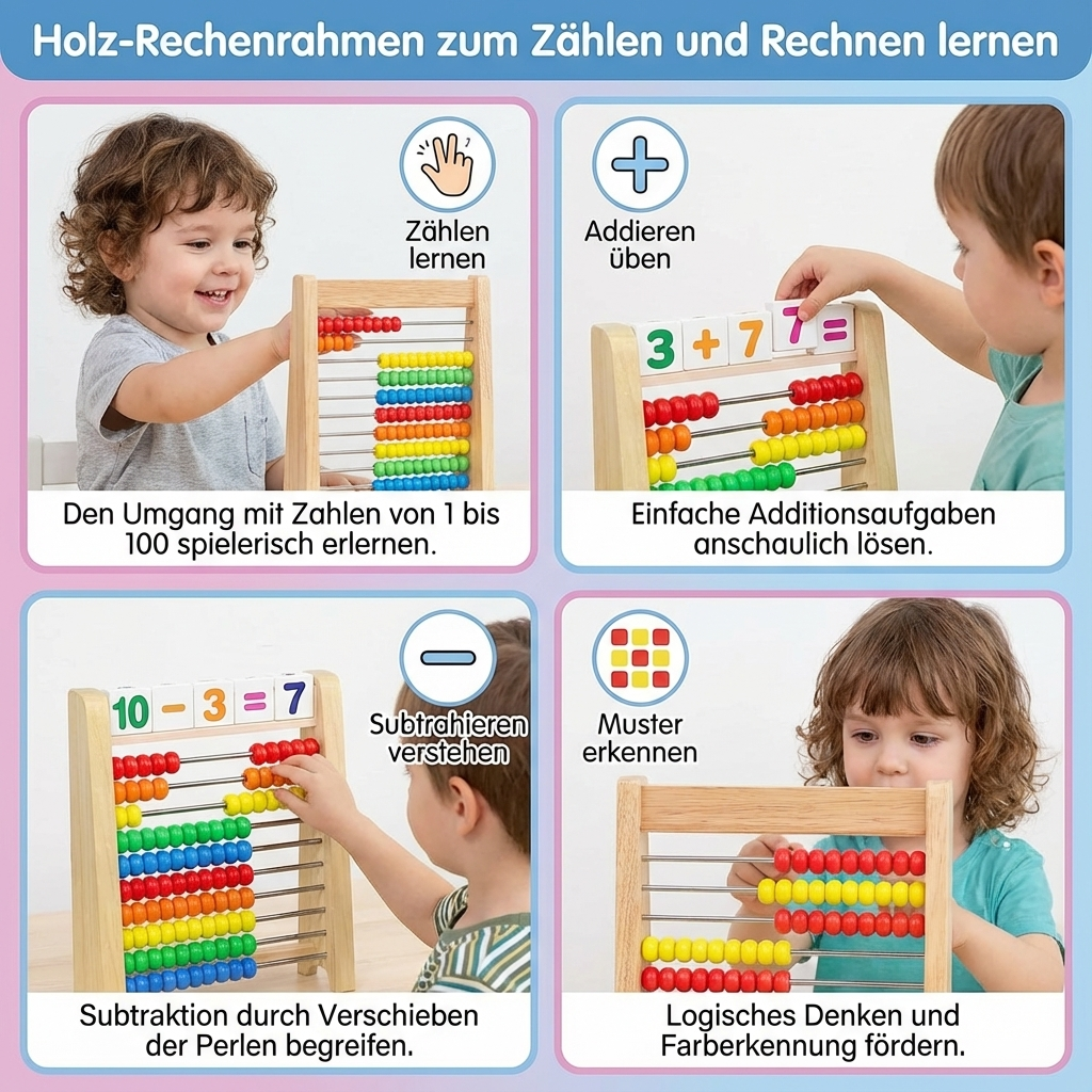 Holz-Rechenrahmen zum Zählen und Rechnen lernen
