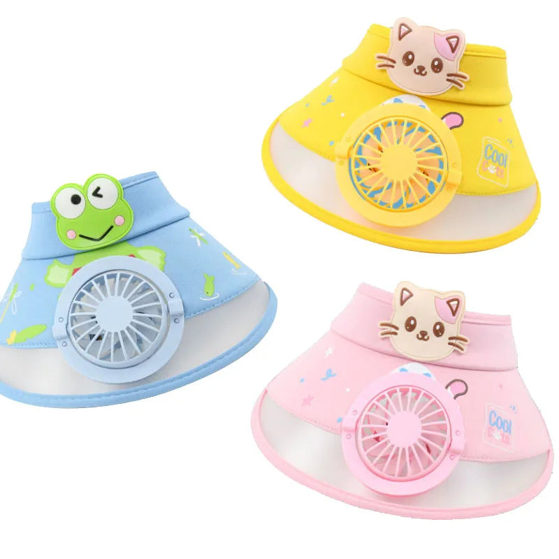 Kinder-Sonnenhut mit Ventilator – Verstellbarer Sommerhut mit Frosch-Design