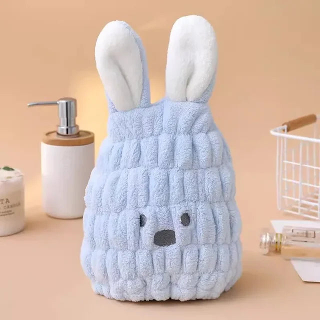 Kuschelig & Schnell – Saugfähige Hasenohren-Haartrockenkappe