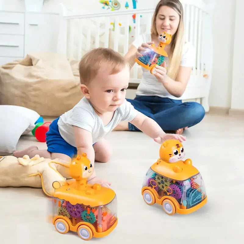 Transparentes Turbo-Spielzeugauto mit Lichtern und Zahnrädern – Interaktives Kinderfahrzeug
