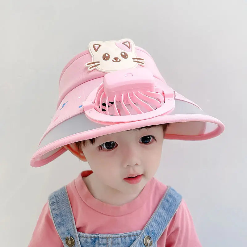 Kinder-Sonnenhut mit Ventilator – Verstellbarer Sommerhut mit Frosch-Design