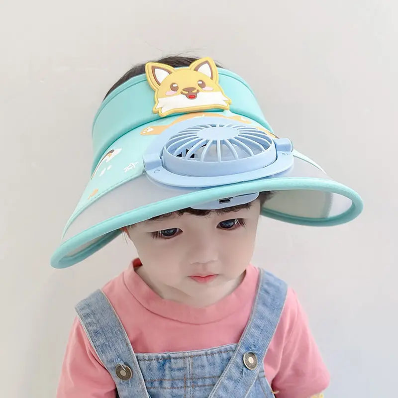 Kinder-Sonnenhut mit Ventilator – Verstellbarer Sommerhut mit Frosch-Design