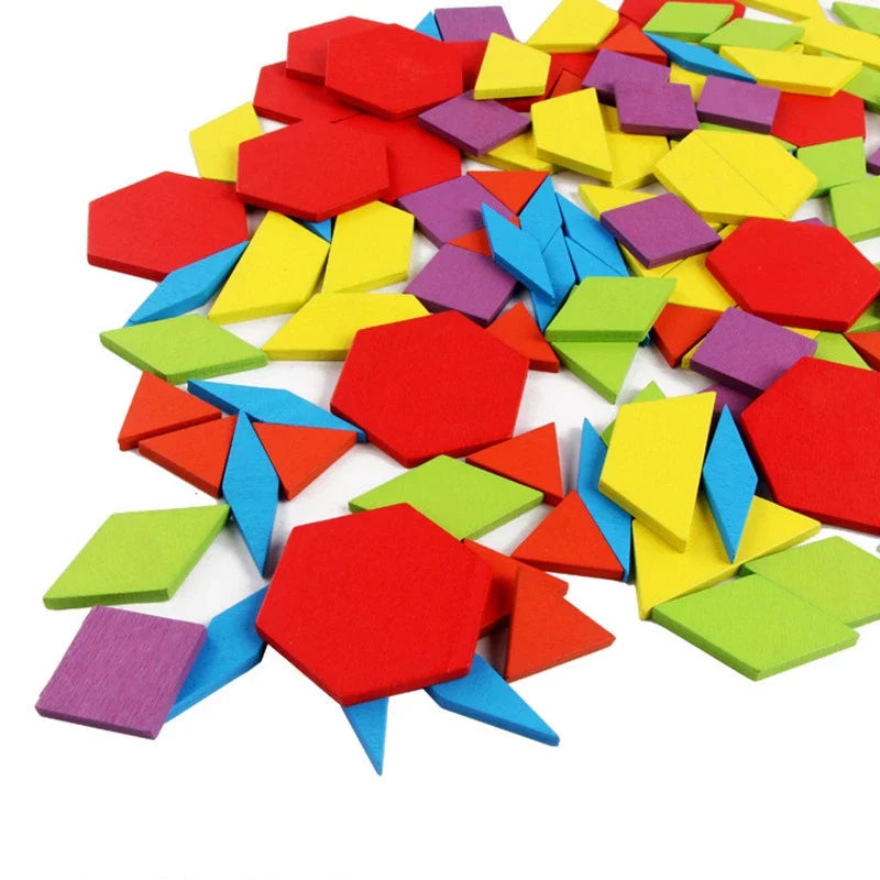 Geometrisches Montessori Holz Puzzle & Rätsel set für Kinder – 155 bunte Teile